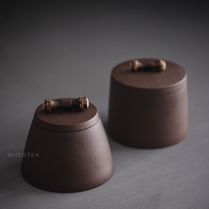 Heard Saying) Japan-style Purple Sand Awakening Tea Pot Creativity Brief Purple Bamboo Lid New Yiching Handmade Old Purple Clay Tea Leaf Jars