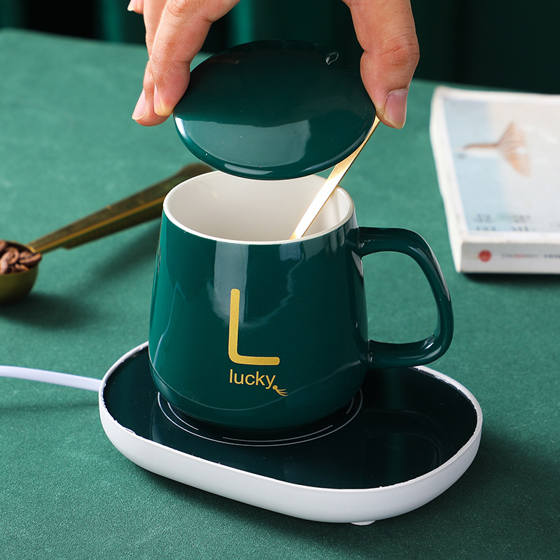 KUYIN warm 55 ℃ constant temperature cup custom photo text ceramic mug gift box heat preservation heating coaster