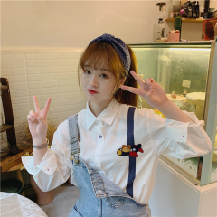 Real auction real price cute college style fake strap children's Embroidery long sleeve shirt girl