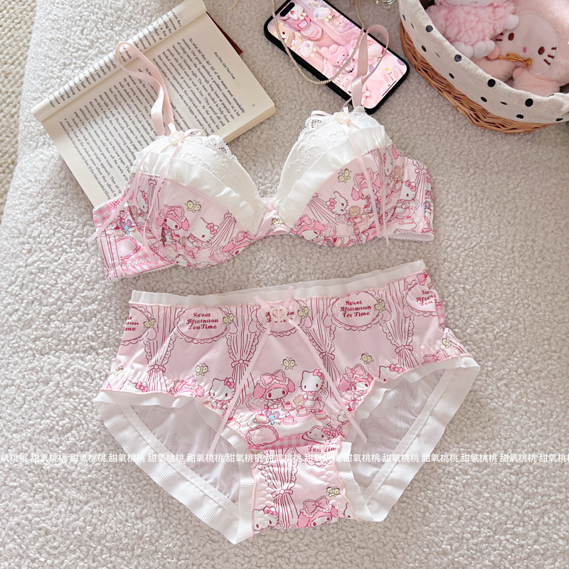 Cat Tea Party~ Cute Kitty Melody Lace Underwear Soft Underwire Small Chest Push-Up Bra Set Cat Tea Party~ Cute Kitty Melody Lace Underwear Soft Underwire Small Chest Push-Up Bra Set
