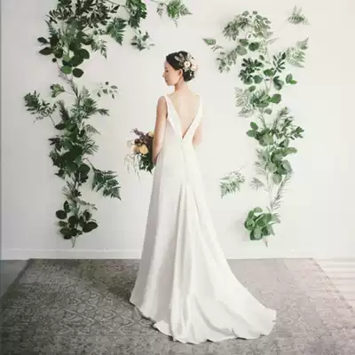 Light wedding dress 2021 New temperament satin simple forest wedding party evening dress female travel wedding dress go out yarn