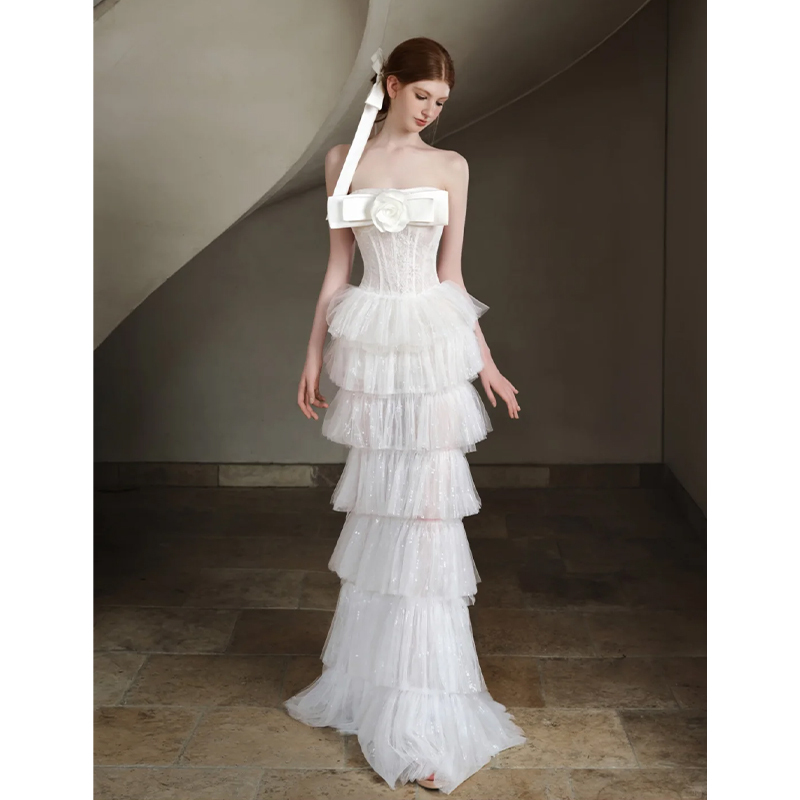 French-Style Strapless Light Wedding Dress 2026 New Model High-End Lace Robe Bridal Engagement Gown Welcome-Out Wedding Dress
