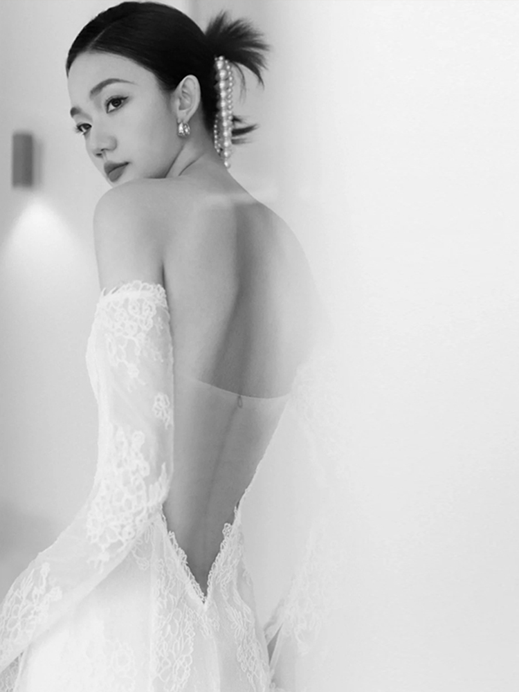 Lace retro wedding dress, evening dress, long sleeve, open shoulders, 2023 collection, Mori, lace dress,  Lace retro wedding dress, evening dress, long sleeve, open shoulders, 2023 collection, Mori, lace dress,