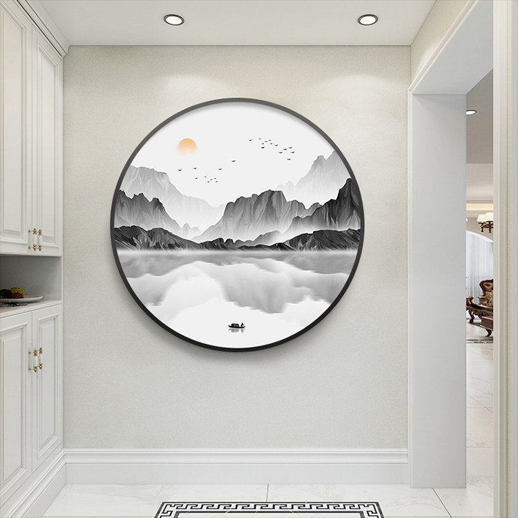 New Chinese diamond painting ink landscape landscape round diamond cross stitch diamond embroidery 2019 new living room entrance