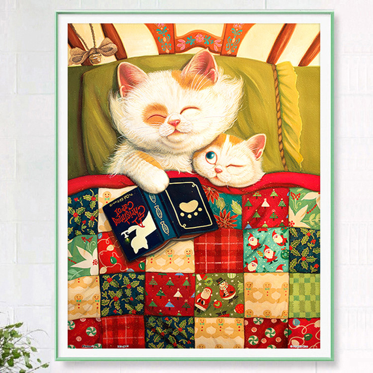 Mother and child cat diamond painting full of diamond embroidery 2019 new living room stickers diamond cross stitch children's bedroom cartoon cute