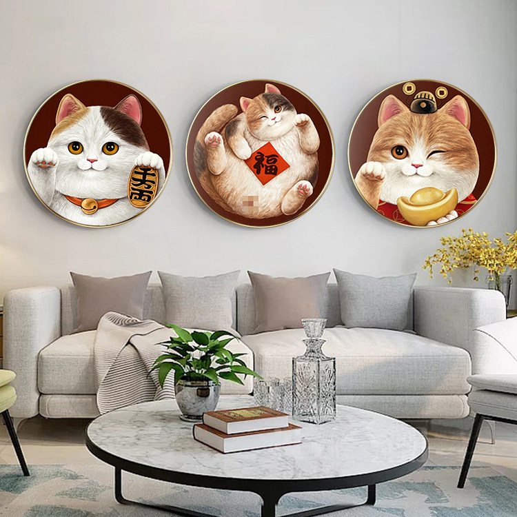Cute cartoon diamond painted with diamonds embroidered 2019 new living-room with diamond embroidered cross embroidered kittens circular Xuanguan