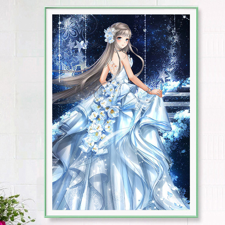 5d diamond painting full diamond embroidered blue wedding dress less girl post drill cross embroidered 2018 new cartoon living room bedroom