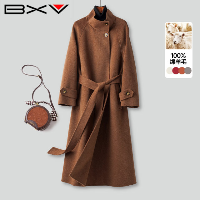BXV英伦风双面羊绒大衣女中长款2025秋季新款澳洲羊毛呢子外套潮