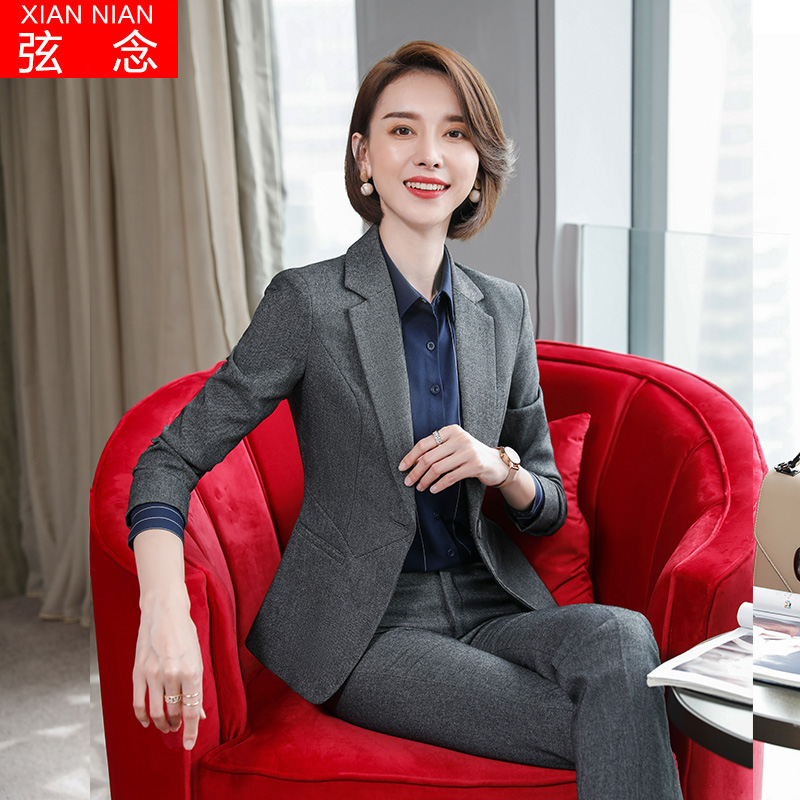 Gray suit women's suit fashion temperament professional wear Autumn and winter new tooling suit women's trendy overalls formal wear