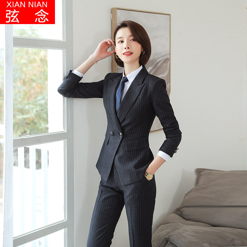 2021 new striped suit jacket fashion professional dress women's suit jewelry shop overalls women's autumn and winter