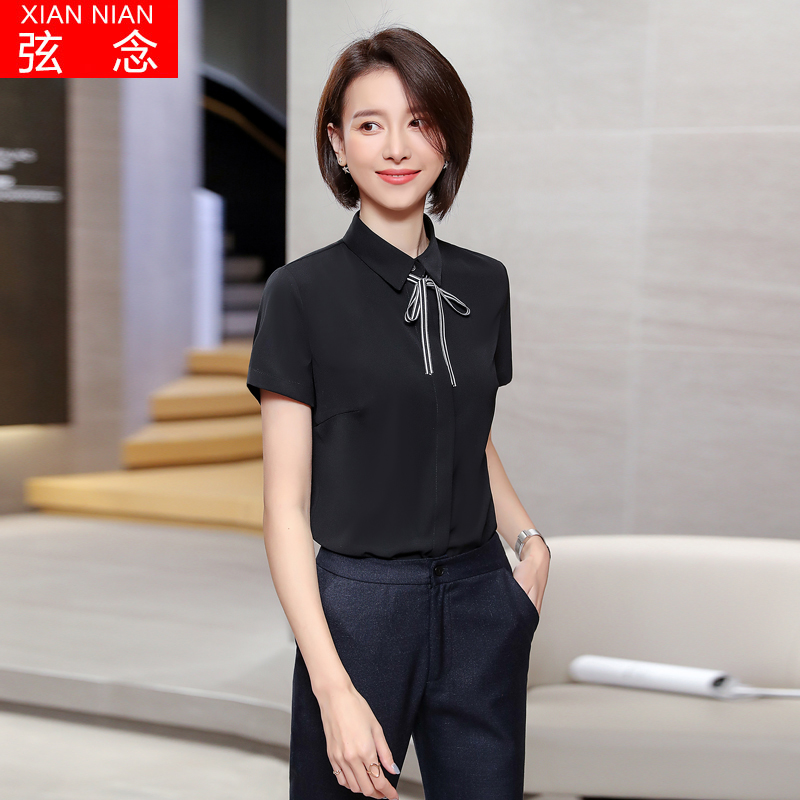 Summer fashion new shirt lace bow white shirt Female Ol professional dress hotel front desk overalls female