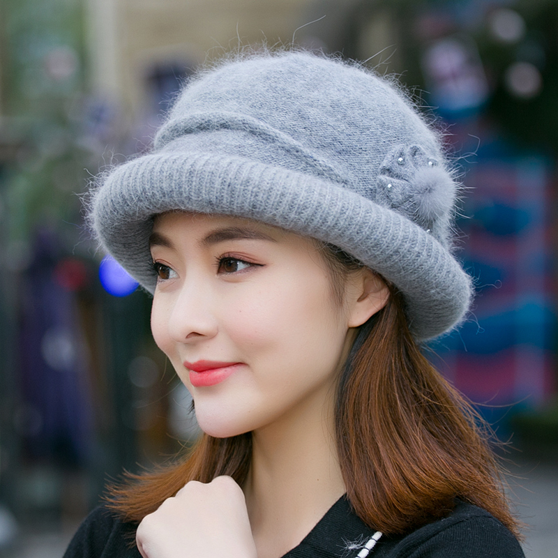 Rabbit hair pot hat woolen hat female autumn winter mother hat old lady warm plus thick ear protector knitted hat grandma hat