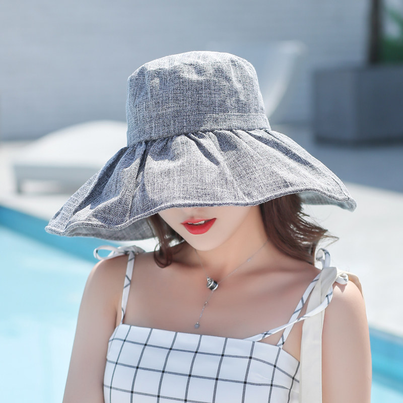 Hat women summer big brim visor mask face cover fashion versatile anti-UV folding beach sandal hat sunscreen visor hat