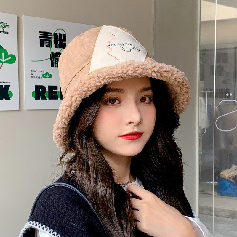 Plush hat women's autumn and winter imitation lamb velvet plus velvet fisherman hat winter labeling all-match thickened cold-proof warm basin hat