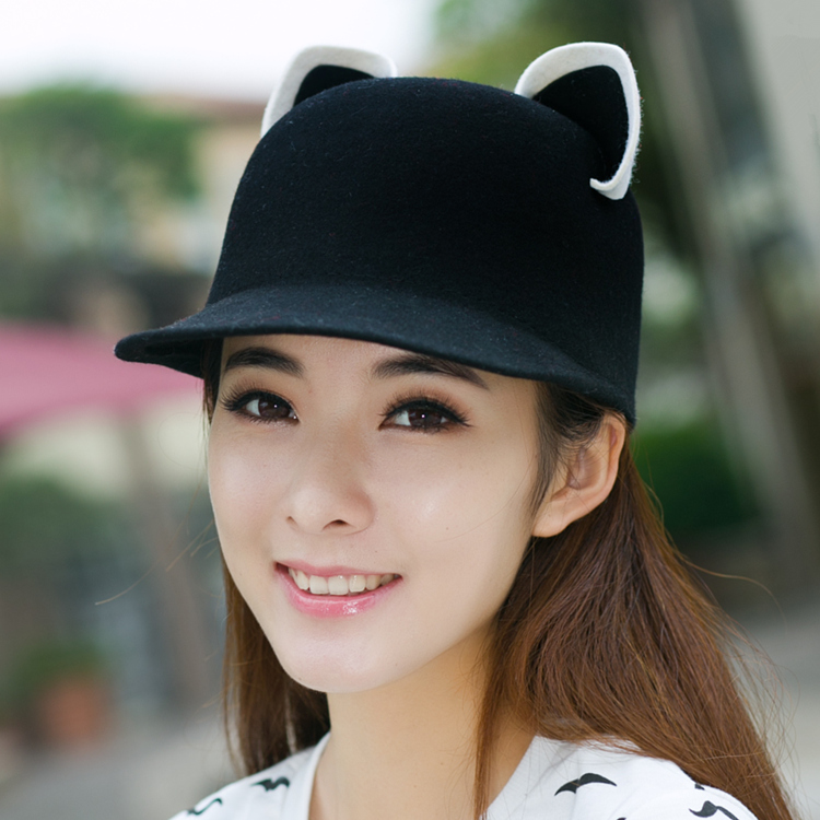 South Korean cat ears wool hat Inlan duck tongue Tongue Hat Tide Female Spring Autumn Season Winter Cute to sell cute equestrian hat