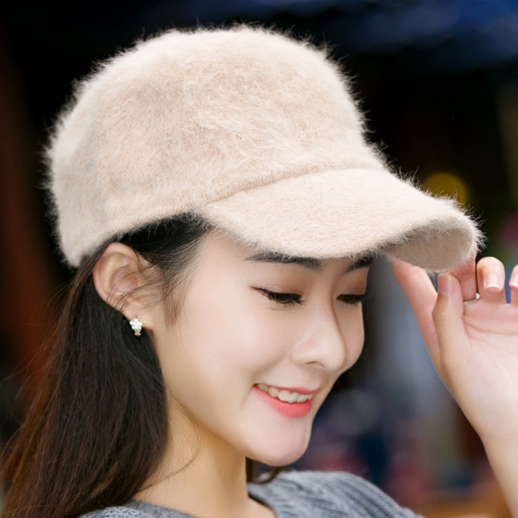 Korean version of autumn and winter ladies cute solid color duck tongue hat versatile winter warm rabbit hair knitted yarn baseball hat