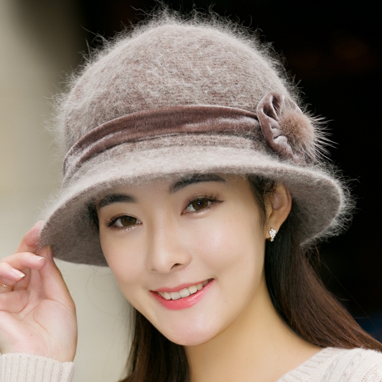 Hat female winter rabbit hair pot hat mother hat middle-aged elderly autumn and winter warm and thickened plus fleece beret