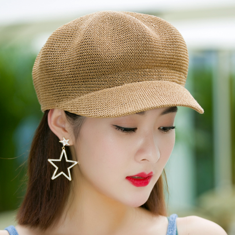 Hat women's summer Korean version of the wild beret travel visor sunscreen duck tongue octagonal hat straw hat net hat tide