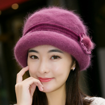Middle-aged and elderly rabbit hair mother hat Autumn and winter female knitted wool hat elderly hat winter thickened warm basin hat
