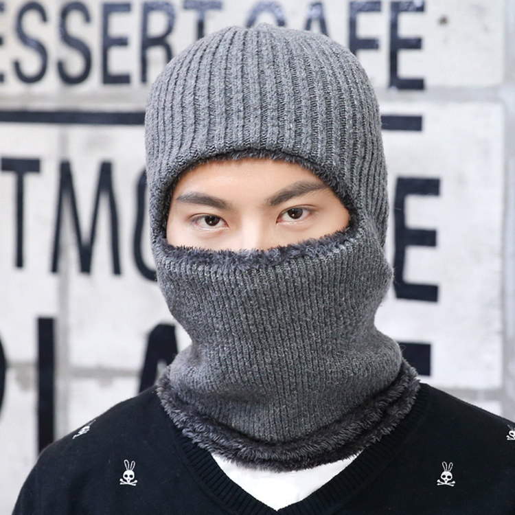 Men's pullover hat autumn and winter thickened warm masked hat cycling windproof ear-protecting Lei Feng hat cold-proof scarf