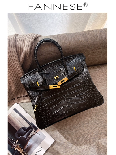 Кожаная платиновая портативная вместительная и большая сумка, 2025 года, воловья кожа, крокодиловый принт, из натуральной кожи