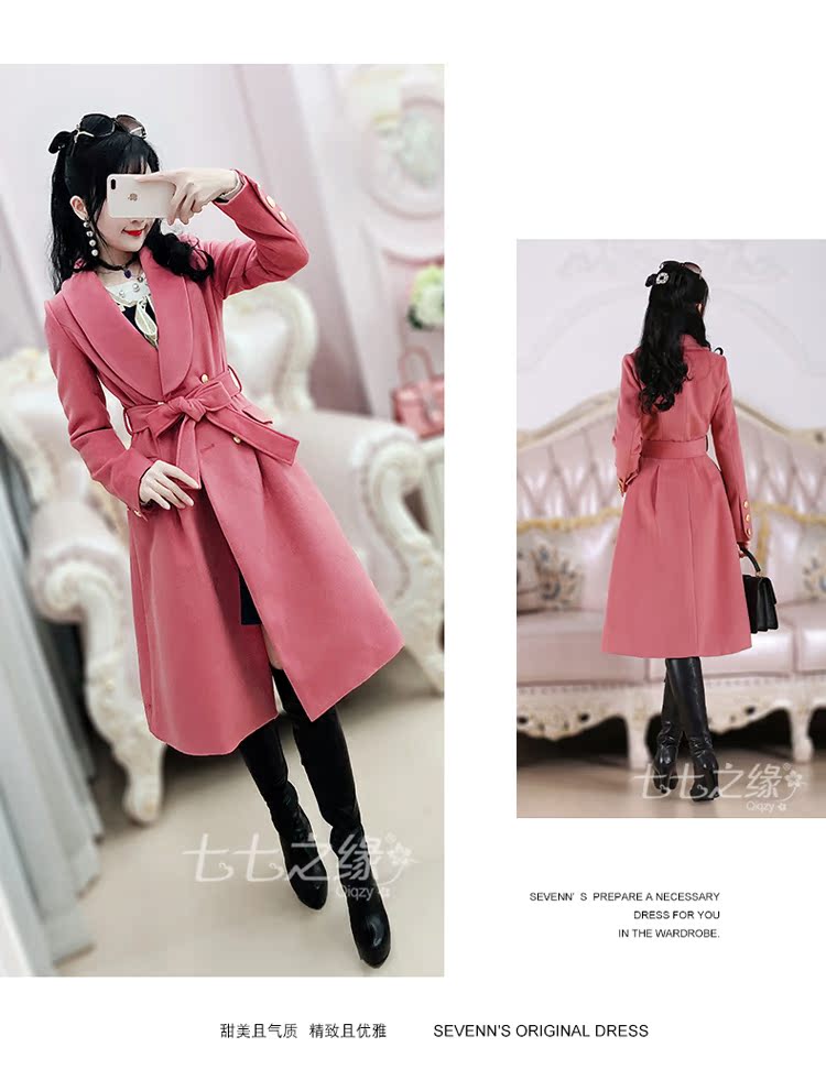 Seven Sevens Edge 2018 Winter New Women Phiên bản Hàn Quốc Snowy Lapel Medium Áo len dài - Áo Hàn Quốc mẫu áo dạ ngắn đẹp 2020