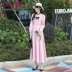 Seven Seven Edge 2019 Spring New Women Pink Plazed Micro Lantern Dài tay Slim Dress - Váy dài vay di bien Váy dài
