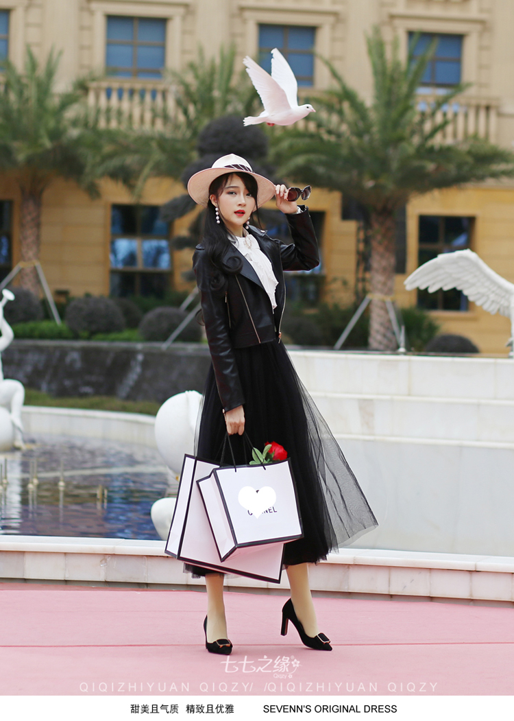 Seven Seven Edge 2019 Mùa xuân Mới của phụ nữ Hàn Quốc Đen Zipper dài tay áo khoác da ngắn - Quần áo da áo da nữ dáng dài