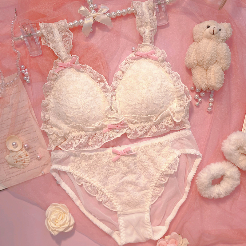 Lace lingerie No steel ring suit pure desire cute thin section Summer Japanese Sexy Bra Small Breast Girl Bra