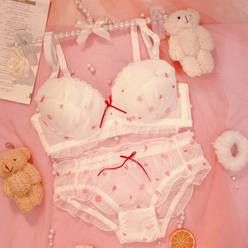 Teenage girl lingerie suit Summer thin lace small breasts to woo cute bra big breasts with little sexy pure desire bra