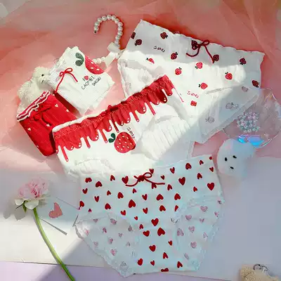 Strawberry underwear women cute cotton original year red sweet Japanese high school students triangle shorts low waist Lady