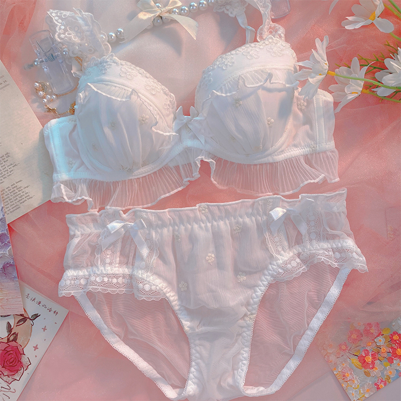 Underwear Set for Women Without Steel Rings, Sexy and Pure, Small Chest Push-Up, Autumn and Winter Style, Lace Bra, Japanese Cute Bra