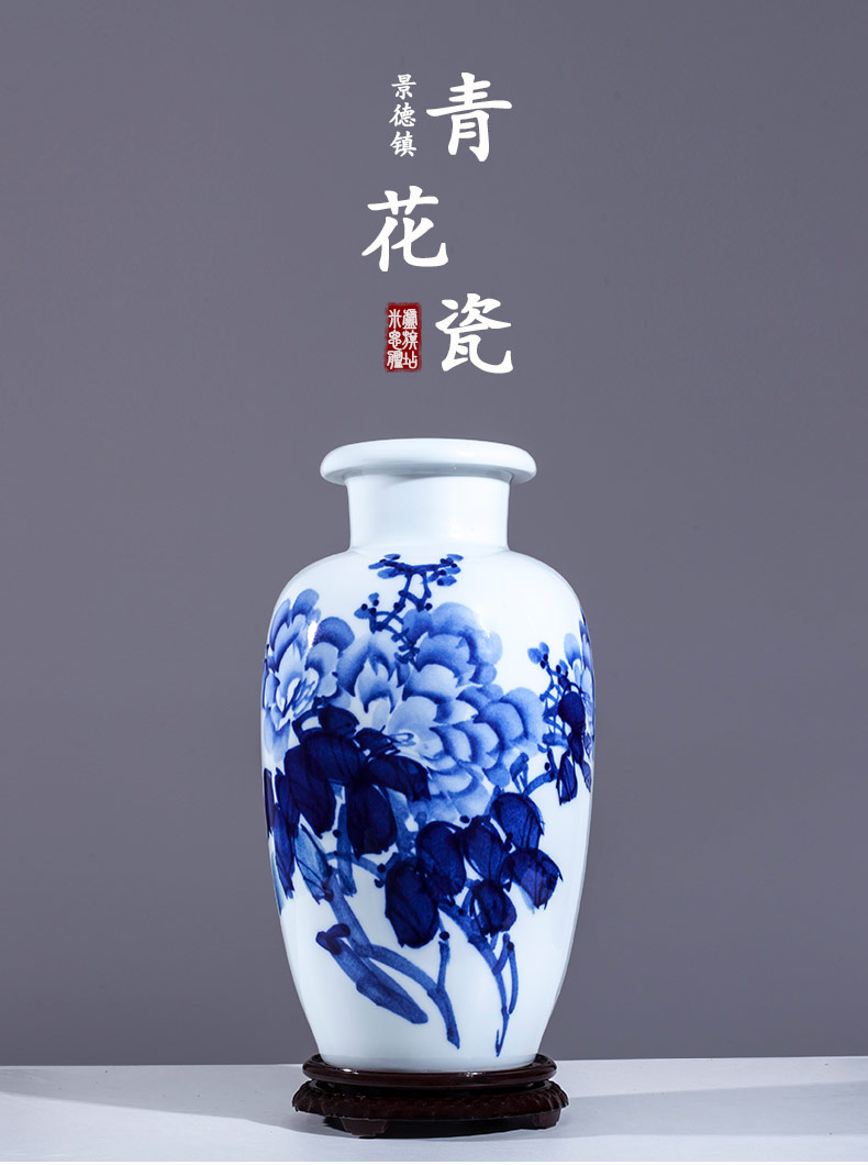 Jingdezhen blue and white porcelain ceramic vase large shan bottle home furnishing articles sitting room put dry flower lucky bamboo porcelain arts and crafts