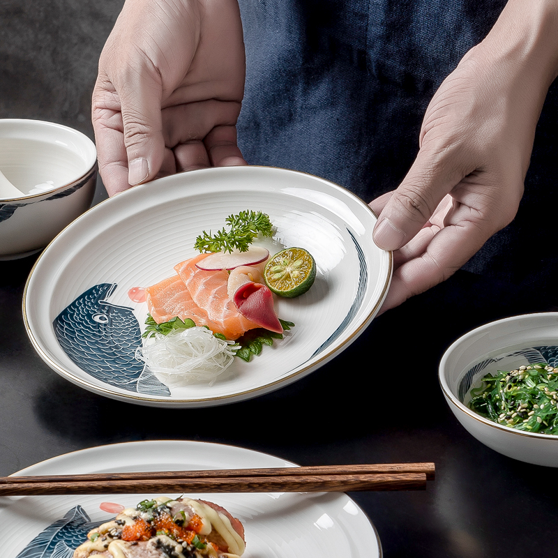 Use of Japanese tableware suit Bowl dish soup Bowl dish plate ceramic household Chinese wind one ins tableware for dinner