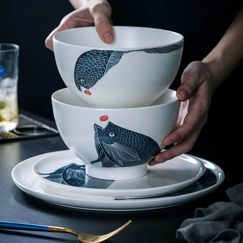 Nordic creative ceramic bowl individual household large capacity rice bowl noodles in soup bowl pull rainbow such as bowl mercifully rainbow such as bowl dishes
