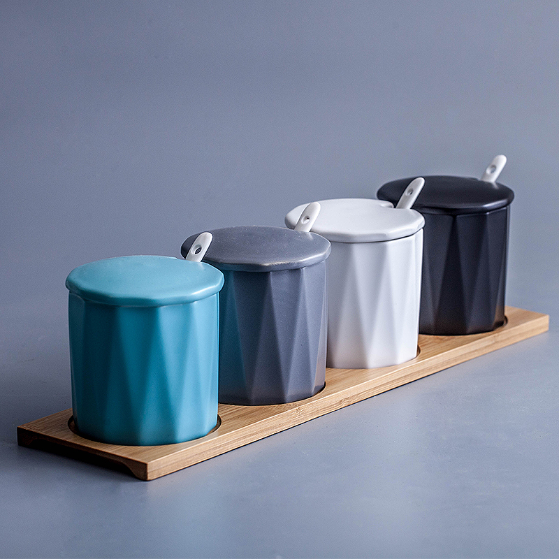 Ceramic flavor pot three - piece suit individual kitchen seasoning as cans sealed container suit large Nordic household composition
