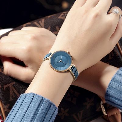 雷克斯正品牌陶瓷手表女时尚简约百搭超薄防水小表盘石英女士手表