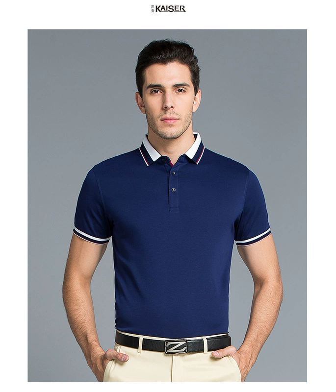 Kaiser / Caesar Solid Color Men ngắn tay áo thun Lapel Polo Áo sơ mi thông thường Thanh niên kinh doanh Thanh niên áo phông polo nam