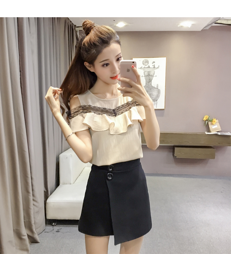 2018 mùa hè mới ren khâu ngọt ngào áo thun voan ra khỏi vai xù dưới áo khoác nữ thời trang nữ triều các kiểu áo sơ mi họa nữ đẹp