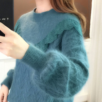 Thickened sweater womens 2021 autumn and winter new style inside the fashion loose outside wear clothes women pullover lace base shirt