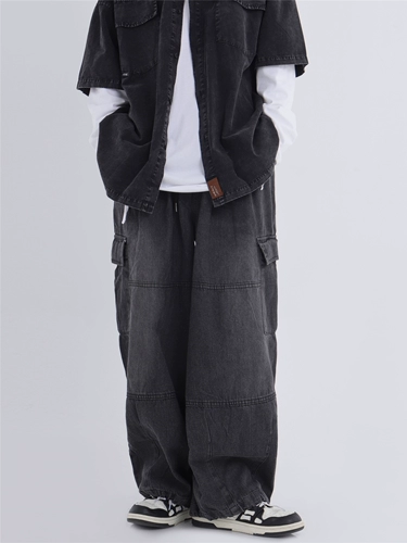 INSstudios Джинсы в стиле хип-хоп для влюбленных, штаны подходит для мужчин и женщин, этнический стиль, оверсайз, свободный крой