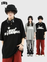 INSstudios Хлопковая футболка для влюбленных, в американском стиле, с печатью вашего логотипа, короткий рукав, свободный крой