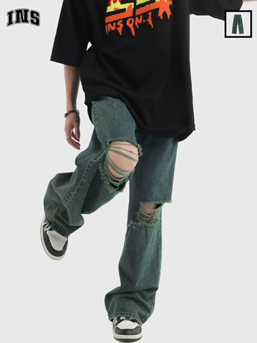 Ретро джинсы для влюбленных в стиле хип-хоп, зеленые штаны, свободный прямой крой