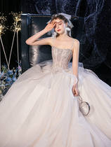 2021 bandeau light main wedding dress new bride luxury luxury tail starry sky super fairy tail forest tie Qi Di dream