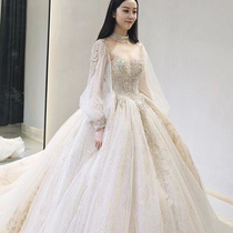 Starry sky main wedding dress 2021 new temperament bride long-sleeved luxury winter Qi Ti tail court princess forest female