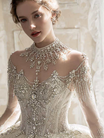 2025新款新娘结婚婚纱重工主纱大拖尾宫廷公主裙