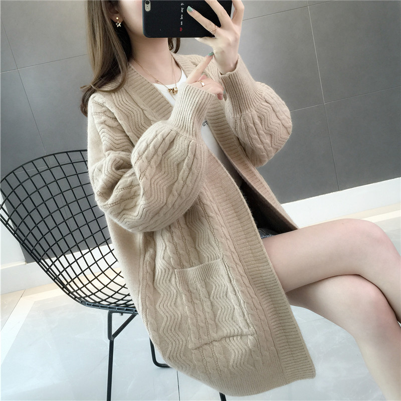 2021 Spring and autumn new Korean version 100 hitch in pure color needlework women sweater with long version of pocket cardio-hoodie jacket female loose