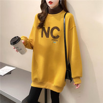 Winter Clothing High Collar Plus Suede Sweatshirt Woman Thickened Loose medium length fake two-piece Korean version 2021 Autumn loaded jacket jacket