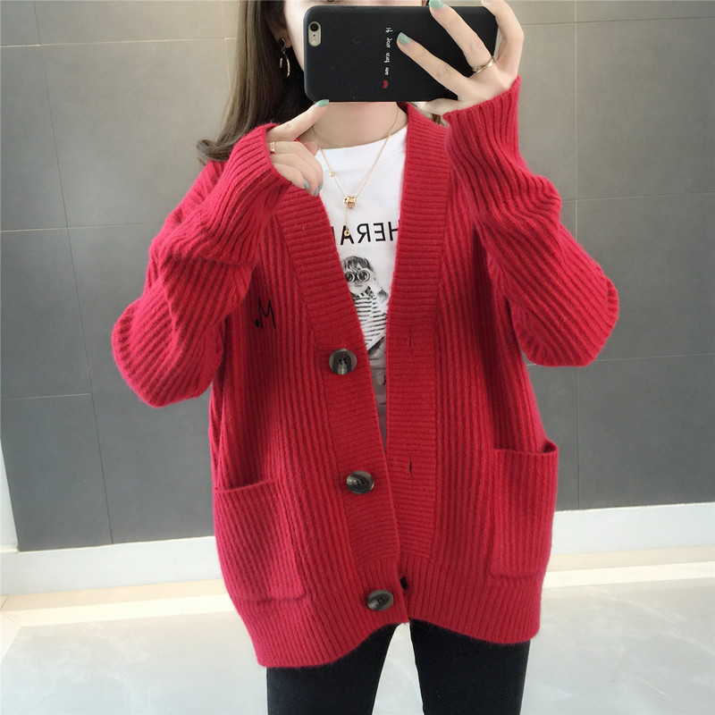 (Clearance) 2020 early spring new Korean version wild solid color knitted cardigan women loose sweater jacket women