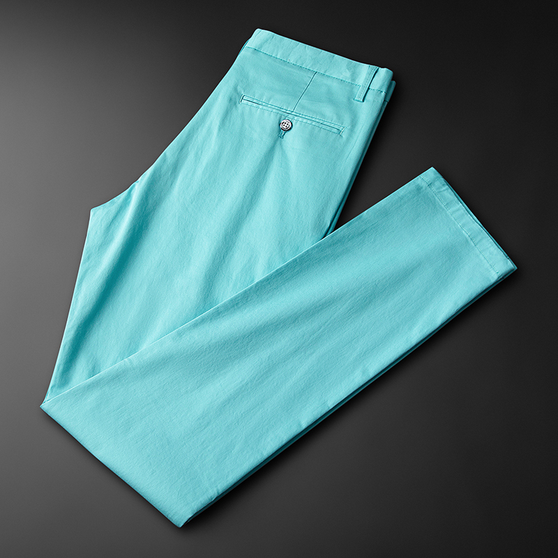 Washed Cotton! Spring and Summer Aqua Blue Casual Pants for Men, Thin Long Pants, Stylish and Handsome Men's Colorful Pants, Slim Fit